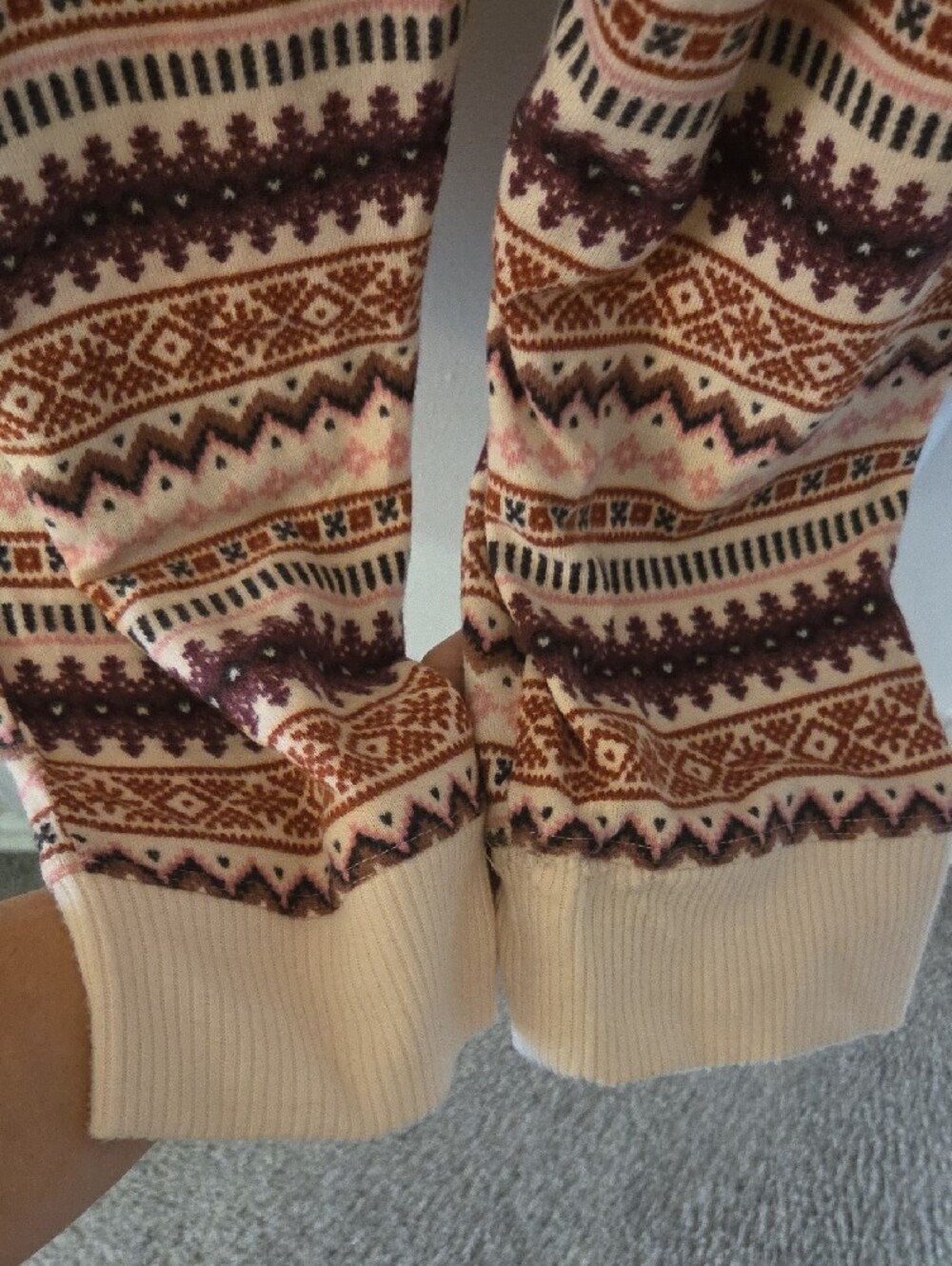 Cuddl Duds NWT Cream Fair Isle Crewneck PJ Set with Pink & Brown Accents XXL - Picture 7 of 15